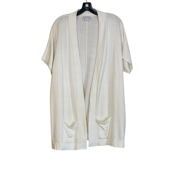 Joan Rivers Size Small Cream Short Sleeve Drop Shoulder Knit Cardigan Pockets - Picture 5 of 6